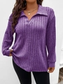 Dettaglio del tessuto a costine viola su polo a maniche lunghe con scollo a V - 3XL / Viola