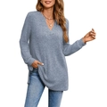 Dettaglio della trama in maglia a coste azzurra e spacco laterale sulla maglia a maniche lunghe - S / Blu grigio