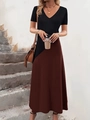 Détail de la couture en blocs de couleurs sur la robe col V noir et bordeaux - S / Bordeaux