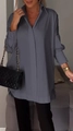 Detail view of the cold gray long sleeve shirt featuring side slits and a lapel collar - S / Gray