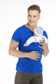 Detail view of functional royal blue kangaroo pocket T-shirt with baby carrier design - 3XL / Tops / Blue