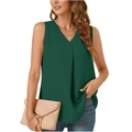 Blusa de gasa sin mangas para mujer en verde oscuro con cuello en V y detalle de pliegues - S / Verde