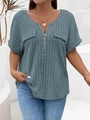 Detail of grey-blue v-neck top featuring a zipper with ring puller and ribbed knit texture - 3XL / Light Blue