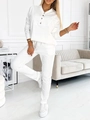 Close-up of white two-piece lounge set featuring a buttoned Henley neck and ribbed cuffs - S / White