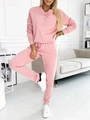 Detail of pink lounge set showing half-button collar and soft ribbed cotton fabric texture - S / Pink