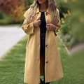 Elegante cappotto lungo in lana giallo da donna con rever classico e chiusura a bottoni - S / Giallo Zenzero