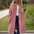 Cappotto lungo in lana rosa da donna con rever classico e bottoni per stile autunnale - S / Rosa