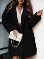 Detail of the high-quality black teddy fleece fabric texture on a long-sleeved coat - S / Tops / Black