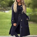 Cappotto lungo in misto lana blu scuro da donna con chiusura a bottone singolo e stile casual - S / Nero