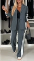 Detail of grey lounge suit with side stripes and elastic high waist wide leg pants - S / Slate Gray