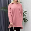Sudadera oversize rosa palo con cuello polo y puños acanalados para mujer casual - S / Rosa