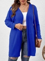 Detaillierte Textur der königsblauen gerippten Strickjacke mit offenem Design - XL / Blau