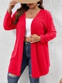 Detailaufnahme der hellroten gerippten Strickjacke mit langen Ärmeln und V-Ausschnitt - XL / Rot