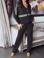 Survêtement noir pour femme avec veste à capuche et rayures contrastées élégantes - S / Noir