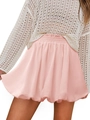 Close-up of pink puff bubble skirt with elastic waist and white mesh crochet top - S / Bottoms / Pink