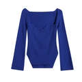 Jersey de punto acanalado azul Klein ajustado con diseño de busto en forma de corazón - S / Azul Real