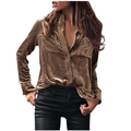 Detail of a brown velvet long sleeve shirt with metallic sheen and chest pockets - Deep Brown