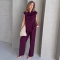 Schicker burgunderroter ärmelloser Doppelreiher-Weste und weite Hose im Business-Set - S / Lila