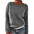 Detail van grijze gebreide trui met ronde hals met zachte mohair textuur en manchetten - S / Tops / Grijs