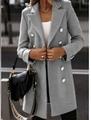 Elegante abrigo de lana gris claro con doble botonadura, solapas grandes y botones blancos - S / Gris