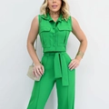 Conjunto de dos piezas verde para mujer con chaleco sin mangas y pantalón de pierna ancha alto - S / Verde