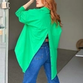 Chemise oversize vert vif avec fente arrière unique et boutons décoratifs au dos - S / Vert