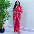 Damen 2-Teiler Set mit rot-weiß gestreiftem Hemd und weiter Hose für Herbst - S / Rot