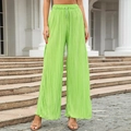 Pantaloni a pieghe a vita alta e gamba larga da donna in verde lime con coulisse in vita - S / Verde