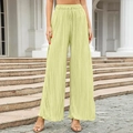 Pantaloni plissettati a gamba larga da donna con coulisse in colore giallo chiaro - S / Bianco Sporco