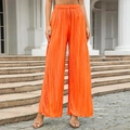 Pantaloni a gamba larga pieghettati arancioni da donna con coulisse elastica - S / Arancione