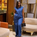 Completo due pezzi donna con gilet cargo senza maniche e pantaloni larghi blu scuro - S / Blu