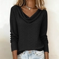 Detail of black cowl neck top featuring intricate textured knit and loose fit design - S / Black