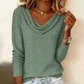 Detail of green cowl neck long sleeve top with unique pointelle diamond pattern - S / Green