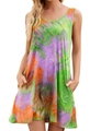 Close-up of vibrant tie-dye pattern and practical side pocket on a summer dress - S / Green