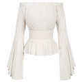 Off-shoulder cream renaissance blouse with flared sleeves and smocked waist design - S / Tops / White