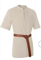 Close-up of medieval style beige cotton linen shirt with lace-up collar and ring belt - M / Apricot