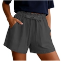 Casual high waist wide-leg shorts in dark gray with elastic drawstring waist and pockets - S / Gray