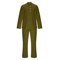 Détail d'un ensemble en lin homme vert olive avec col henley et manches retroussables - S / Vert
