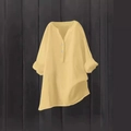 Bright yellow loose linen shirt for women featuring a V-neck design with double buttons - S / Yellow
