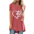 Damen T-Shirt in Ziegelrot mit weißem Schmetterling-Herz-Print und lockerem Rundhals - S / Rosa