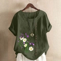 Detail of army green cotton linen shirt with floral print and decorative buttons - S / Army Green Print