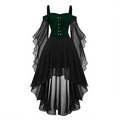 Dettagli abito gotico asimmetrico con corsetto stringato e maniche a campana in chiffon - S / Verde