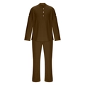 Détail d'un ensemble marron pour homme en lin avec col mao et boutons blancs - S / Café
