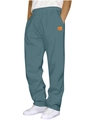 Men's blue casual sweatpants with elastic drawstring waist and orange patch detail - Teal