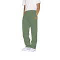 Men's olive green straight-leg sweatpants with elastic drawstring waist and orange patch - Green