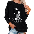 Detail van creatieve schedelprint op het zwarte oversized sweatshirt van fleece - S / Zwart (Schedel Bloemen Water Geven Print)