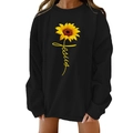 Zwarte dames sweater met verlaagde schouders en gele zonnebloem met Jesus-print - S / Zwart