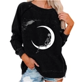 Detail van creatieve witte schedel en maan grafiek op zwart sweatshirt met mouwen - S / Zwart (Maan Schedel Print)