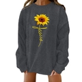 Detail van zonnebloemprint en Jesus-tekst op het donkergrijze oversized sweatshirt - S / donkergrijs