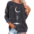 Detail of loose fit charcoal grey sweatshirt featuring moon and skeleton graphic print - S / Tops / Dark Gray (Swinging Skeleton Moon Print)